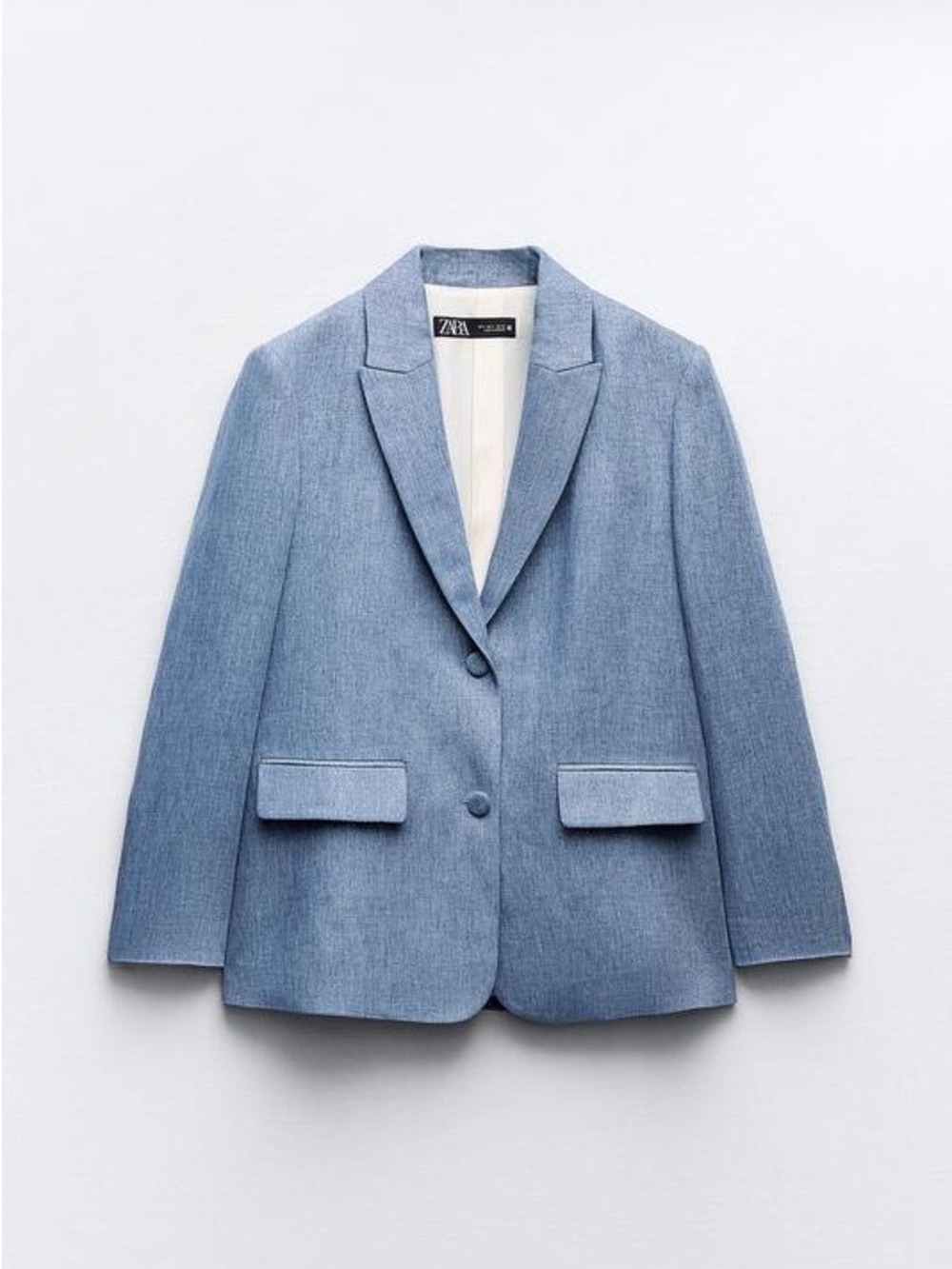 NWOT Zara Linen Shimmer Light Blue Blazer/Trousers Matching Set Coord Lounge L - Picture 13 of 13